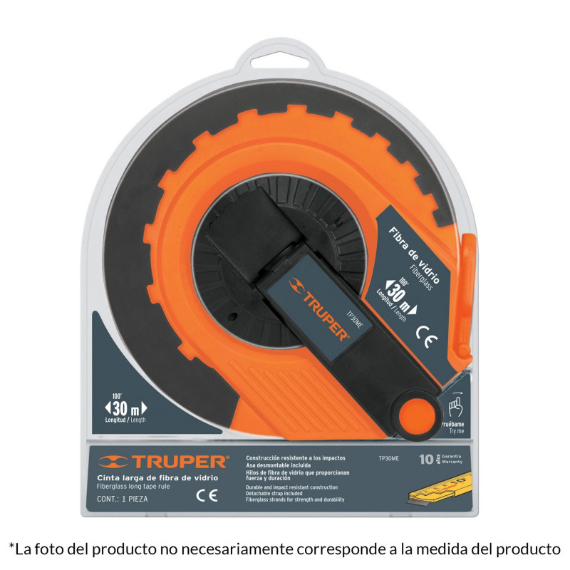 Cinta Metrica Fibra De vidrio Carcasa Plastica 50M Truper